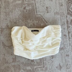 Zara Cream Ruched Strapless Top